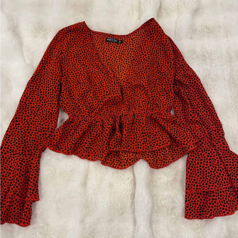 Nasty Gal Red and Black Polka Dot Blouse